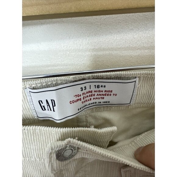 GAP 70s Flare High Rise Corduroy Pants Size 33X32 / 16 RS Off White Creame - Picture 3 of 6